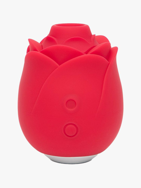 Lovehoney Mon Ami Pleasure Air Rose red rose suction vibrator on light gray background